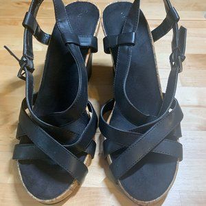 Women's Size 9 Merona Black and Cork Wedges
